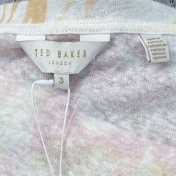 Ted Baker London | Ciana V-Neck Floral Linen/Cotton Blend T-Shirt | US 8 (S/M) - Picture 10 of 11